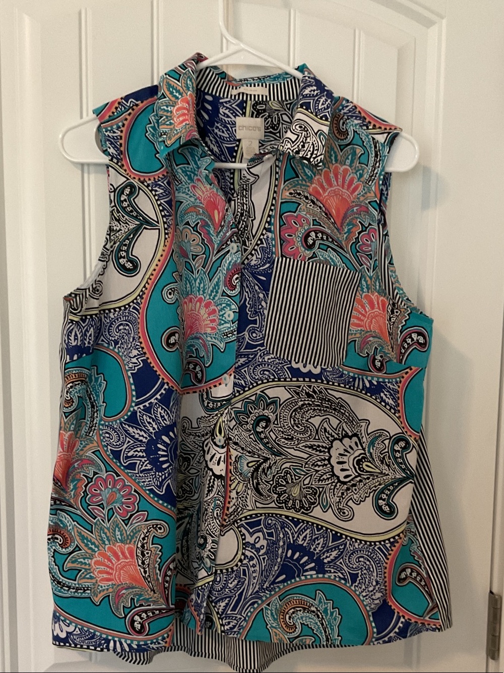 Chico's Turquoise Coral Paisley Sleeveless Top